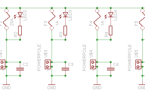 Schematic of the homebrew 40A Power Pole distribution unit.